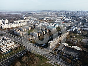 Drone view of Belgrade city, New Belgrade district