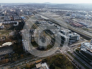 Drone view of Belgrade city, New Belgrade district