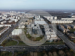 Drone view of Belgrade city, New Belgrade district