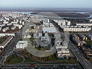 Drone view of Belgrade city, New Belgrade district