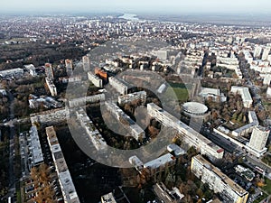 Drone view of Belgrade city, New Belgrade district