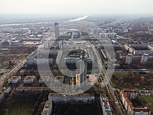 Drone view of Belgrade city, New Belgrade district