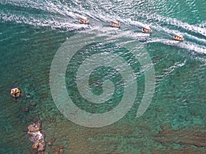 Drone view of boats in the ocean