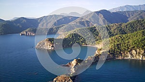 Drone view on Bodrum harbour and ancient Kalesi castle.