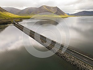 Drone view at a bridge on Snaefellsnes penisola in Iceland photo