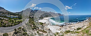 Drone view at Camps bay near Cape Town on South Africa