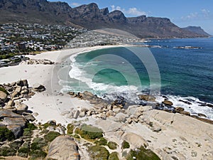 Drone view at Camps bay near Cape Town on South Africa