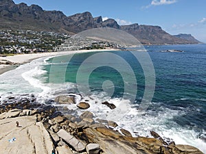 Drone view at Camps bay near Cape Town on South Africa