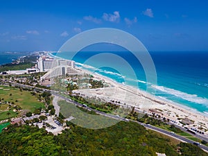 Drone view of Cancun Hotel Zone
