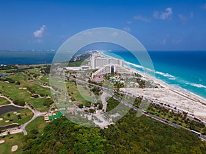 Drone view of Cancun Hotel Zone