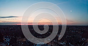 Drone View of Chicago Silhouette Under Waning Crescent Moon