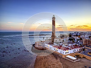 Drone view of the Chipiona lighthouse at dawn in the province of Cadiz photo