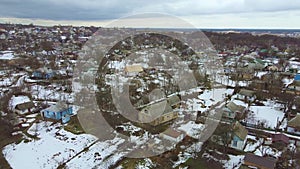 Drone view of city area of private houses