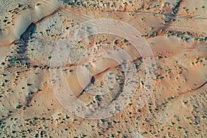 Drone view of Dry Desert in Dubai with Sand Ripples, High Dune Desert in United Arab Emirates
