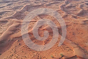 Drone view of Dry Desert in Dubai with Sand Ripples, High Dune Desert in United Arab Emirates