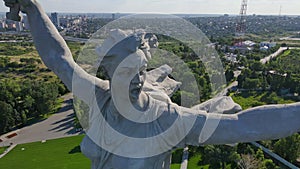 Drone view of the epic famous Soviet sculpture The Motherland Calls