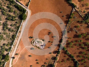 Drone view of finca with farm land