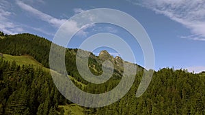 Drone view of a fir trees forest in the canton of Obwalden in Switzerland