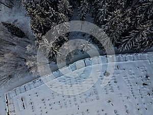 drone view of forest cemetery. view from above. burial capacity in city.