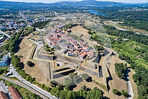 drone view of the fortified city of ValenÃ§a do Minho, Portugal