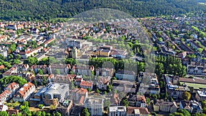 Drone view of freiburg im breisgau city in Germany