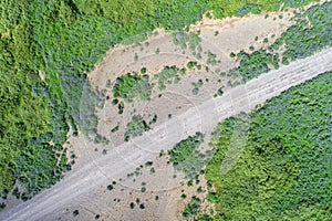 Drone view of gravel road