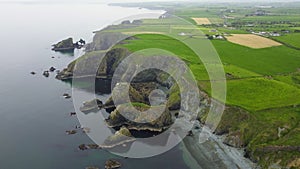 Drone view of Hills of Cooper Coast of Waterford Ireland. Tra na mBó beach. Irish coastline