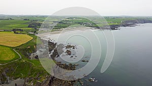 Drone view of Hills of Cooper Coast of Waterford Ireland. Tra na mBó beach. Irish coastline