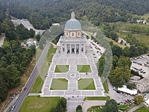 Drone view at the holy place of Oropa in Italy