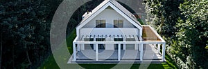 Drone view of house with veranda, panorama