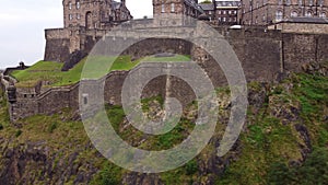 A drone view of the impregnable walls of Edinburgh Castle.