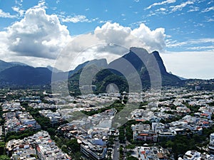 Drone view of Jardim Oceanico region in Barra da Tijuca,Gavea Stone hill, Rio de Janeiro