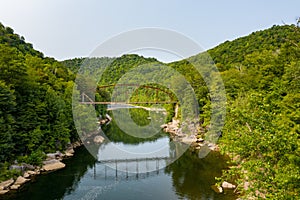 Drone view of Jenkinsburg Bridge over Cheat River