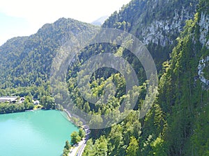 Drone view on lake Attersee in Upper Austria Austria