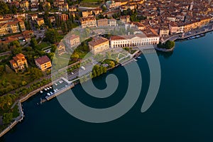 Drone view of Lake Iseo and Lovere cxity