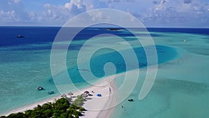 Drone view landscape of luxury lagoon beach time by blue sea and bright sandy background