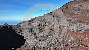 Drone view of a lava field from Piton de la Fournaise