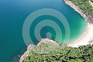 Drone view of Lazaro beach, at Ubatuba, Brazil