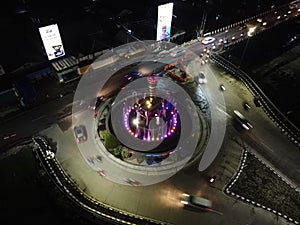 The drone view of mace monument in Purwokerto City