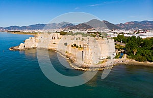 Drone view of medieval castle Mamure Kalesi on Mediterranean coast, Turkey