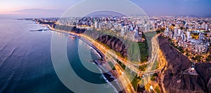 Drone view of Miraflores in Lima, Peru