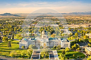 Montana State Capitol, in Helena, on a sunny and hazy afternoon.