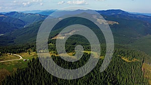 Drone view of mountains peaceful sequoia forest growing rocky peaks panorama