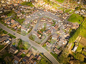 Drone view of new homes expansion in a rural village in East Anglia, UK.