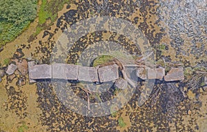 Drone view of the old footbridge on the river Cetina