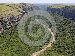 Drone view at Oribi gorge near Port Shepstone in South Africa
