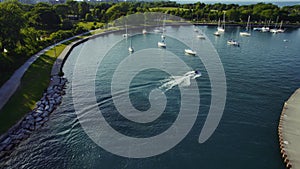 Drone view over boats at the Montrose Harbor