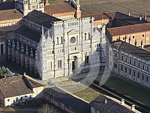 Drone view over Certosa di Pavia monastery