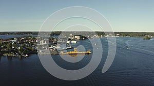 Drone view over Vaxholm in Stockholm archipelago