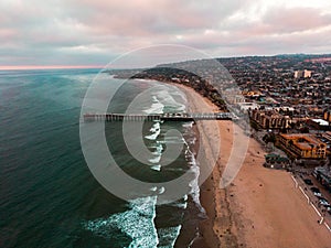 Drone view of Pacific beach in San Diego